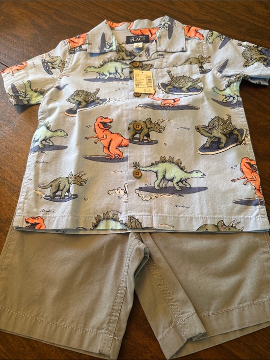 The Children's Place Other - The Children's Place Light Blue Dinosaur Short Sleeve Shirt and Short Set